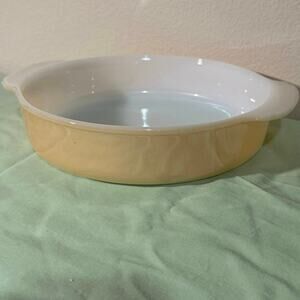 Fire King 8” Peach Luster casserole baking dish. Vintage mid-century